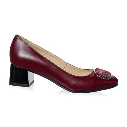 Pantofi dama din piele naturala BORDO BOX CU PICATELE ALBE -A21 BBPA