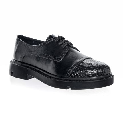 Pantofi dama din piele naturala - NEGRU BOX CU CROCO -G11 NBC