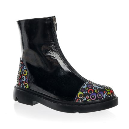 Bocanci dama din piele naturala -NEGRU LAC CU CERCURI COLORATE -BC25 NLCC