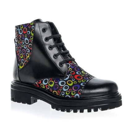 Bocanci dama din piele naturala -NEGRU BOX CU CERCULETE COLORATE -BC20 NBCC